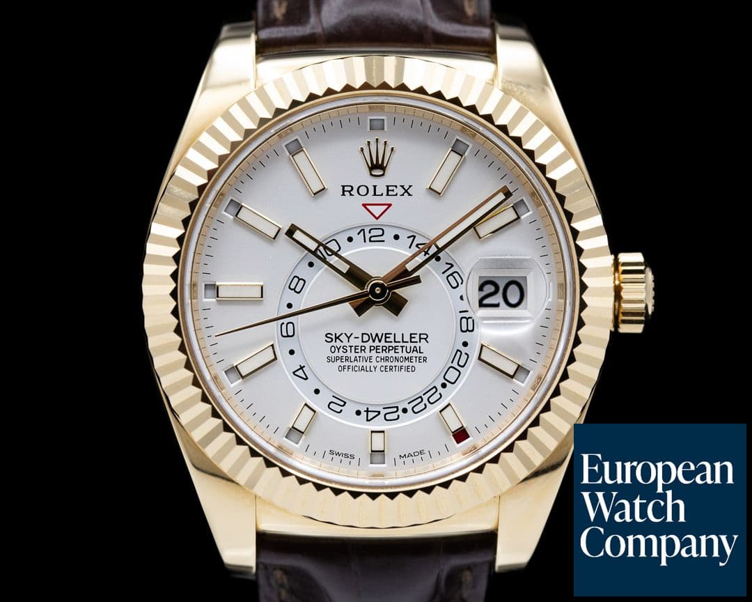 Image of Rolex Sky Dweller 326138 Silver Dial 18k Yellow Gold / Alligator UNWORN 