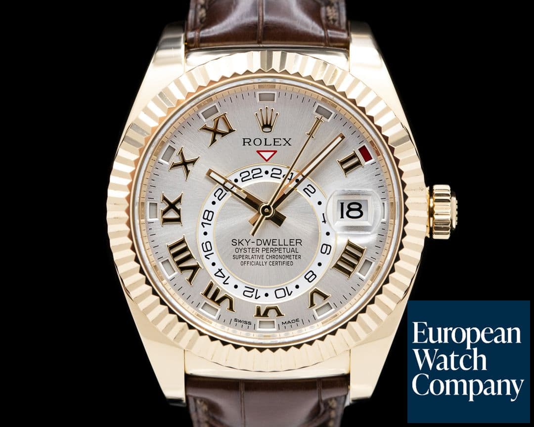 Image of Rolex Sky Dweller 326138 Silver Dial 18k Yellow Gold / Alligator  