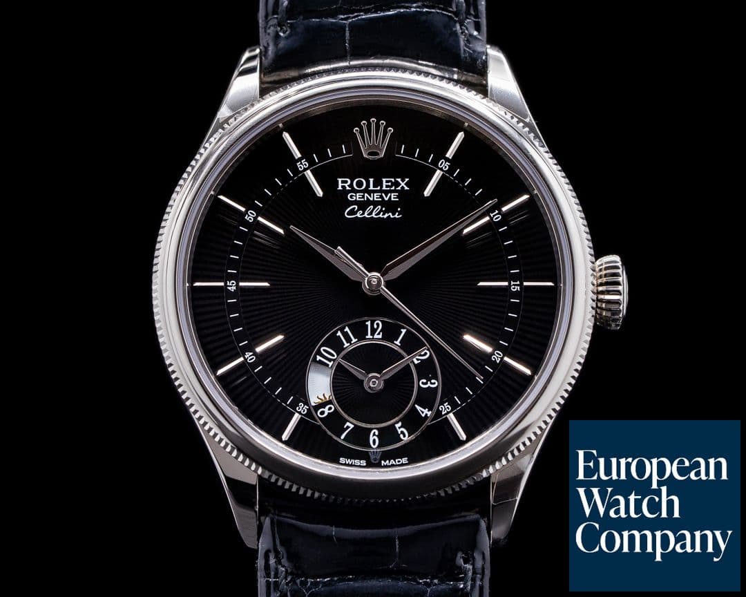 Image of Rolex Cellini 50529 Dual Time Black Guilloche 18K White Gold UNWORN