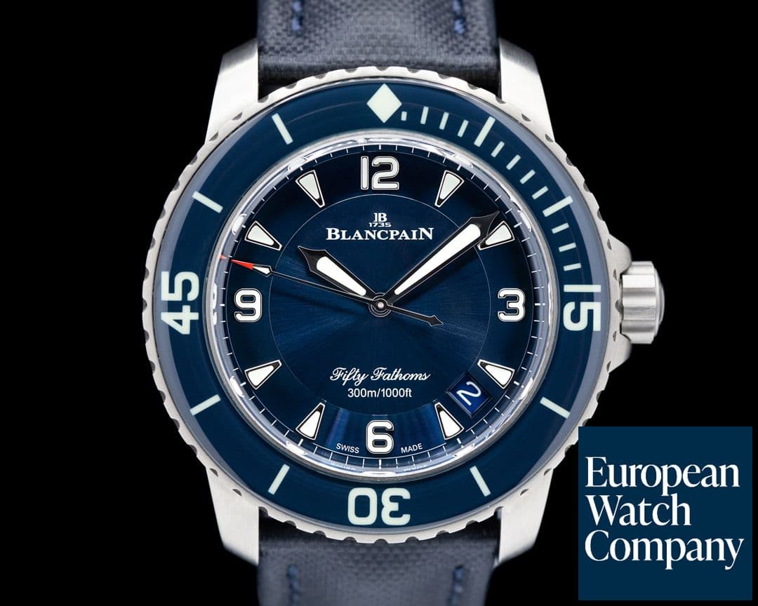 Image of Blancpain Fifty Fathoms / Blue Dial Titanium Bracelet with Sail cloth 2020