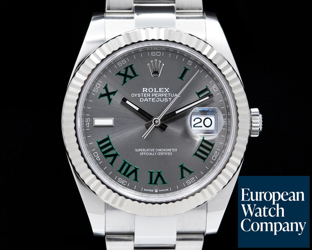 Image of Rolex Datejust 41 Rhodium Green Roman Numerals Dial Oyster 