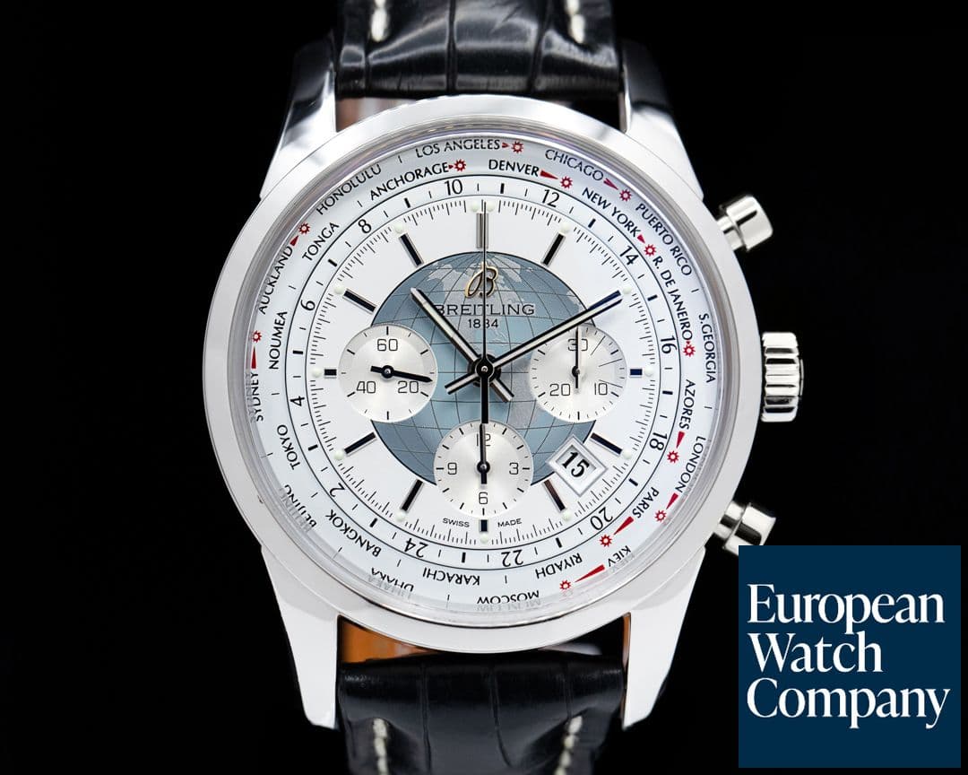 Image of Breitling TransOcean Chronograph Unitime Silver Dial SS Alligator