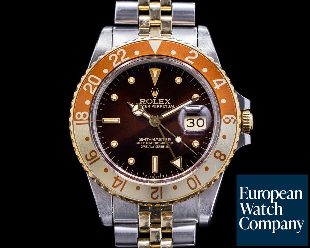 Image of Rolex GMT Master Brown Nipple Dial "Root Beer" Bezel c. 1986 NICE BOX AND PAPE