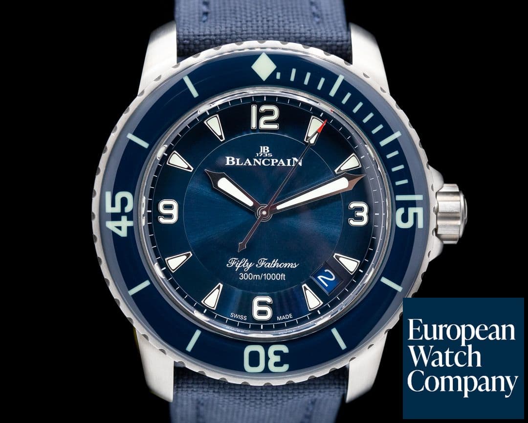 Image of Blancpain Fifty Fathoms / Blue Dial Titanium Bracelet with Sail cloth 2021