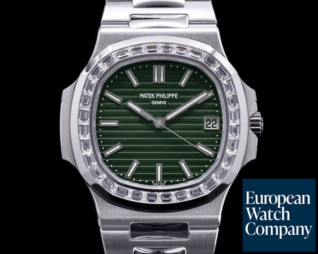Image of Patek Philippe 5711/1300A-001  Olive Green Dial Diamond Baguette Bezel 