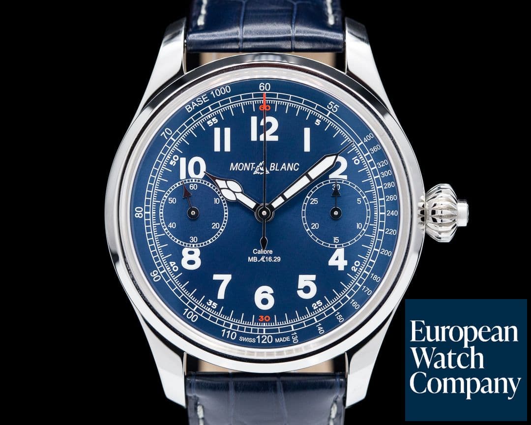Image of Montblanc 1858 Monopusher Chronograph Tachymeter Blue Dial 
