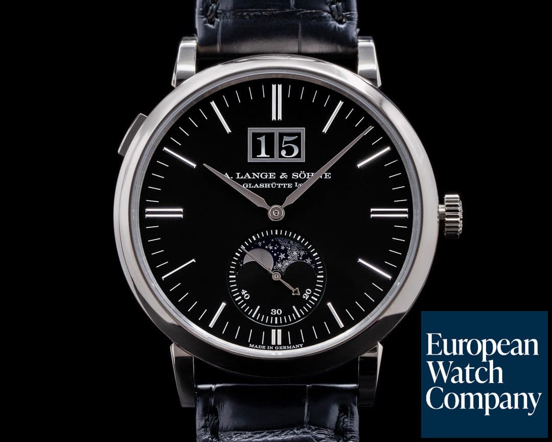 Image of A. Lange and Sohne Saxonia Moon Phase Automatik 384.029 18K White Gold / Black Dial 