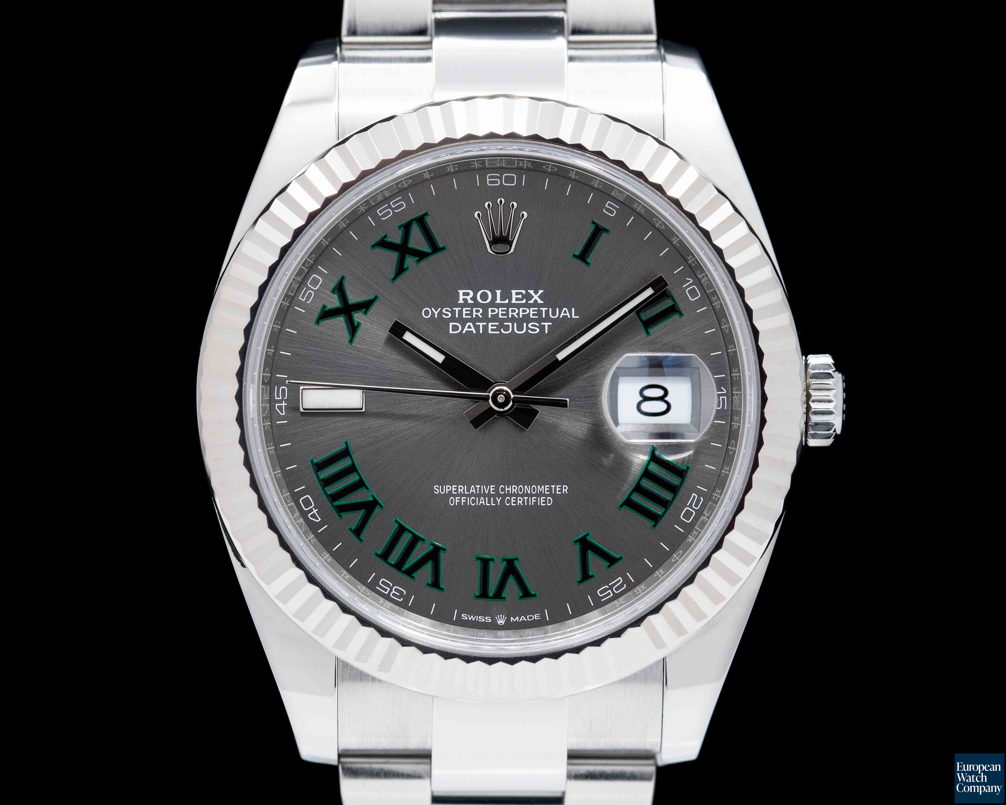 Image of Rolex Datejust 41 Rhodium Green Roman Numerals Dial Oyster 