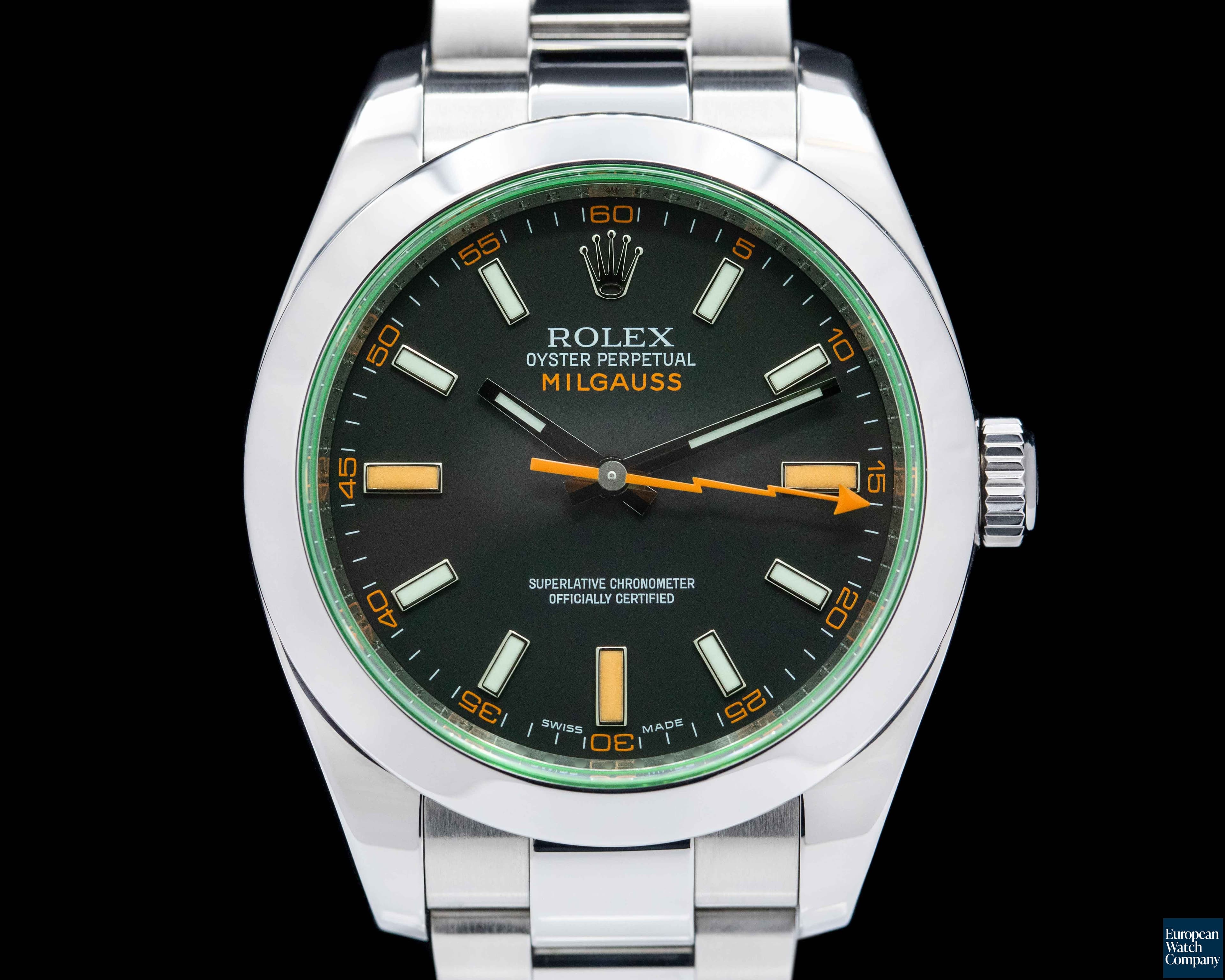Image of Rolex Milgauss 116400V SS Black Dial Green Crystal 