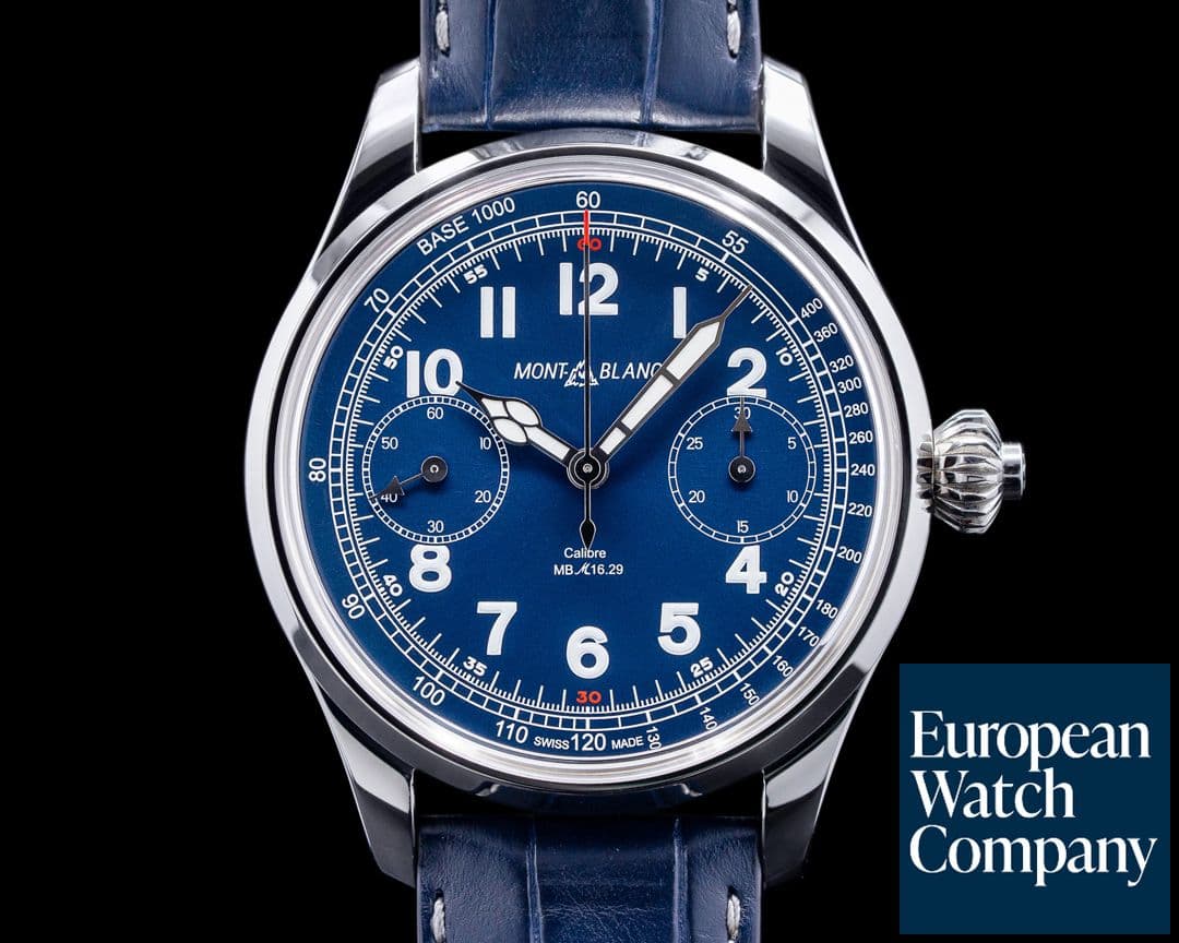 Image of Montblanc 1858 Monopusher Chronograph Tachymeter Blue Dial 