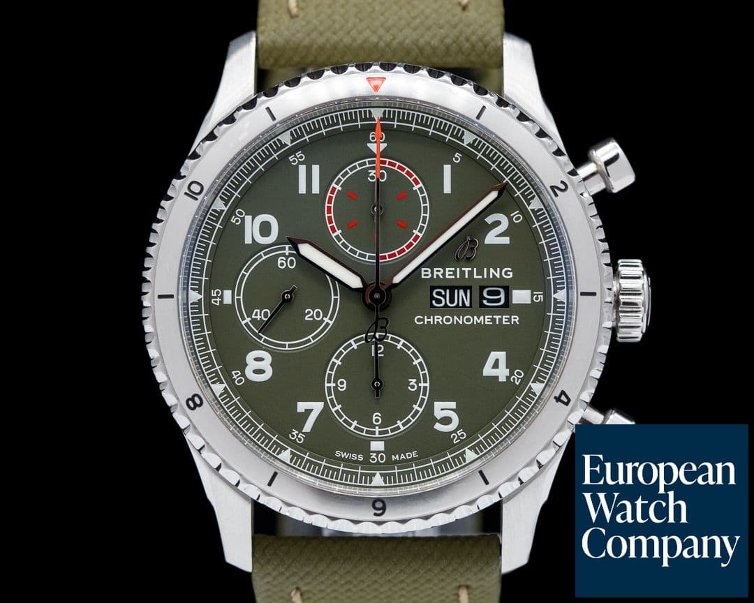 Image of Breitling Aviator 8 Chronograph 43 Green Dial "Curtiss Warhawk"