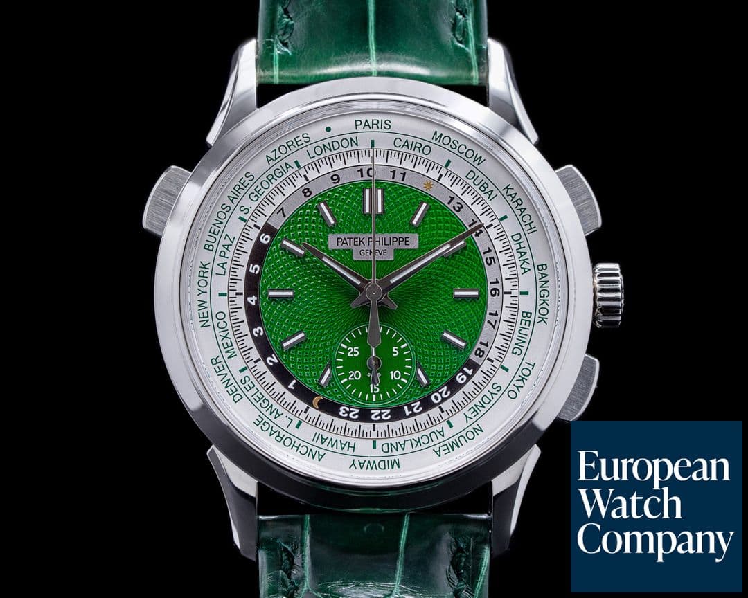 Image of Patek Philippe World Time 5930P Chronograph Platinum Green Dial 2021 UNWORN