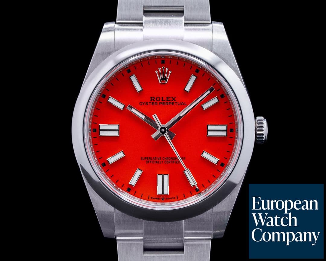 Image of Rolex 124300 Oyster Perpetual SS Coral Red Dial