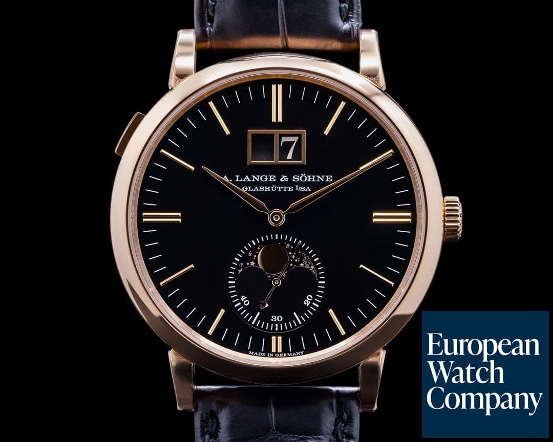 Image of A. Lange and Sohne Saxonia Moon Phase Automatik 18K Rose Gold / Black Dial 