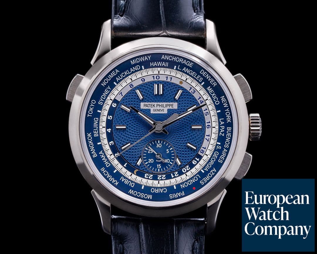 Image of Patek Philippe World Time 5930G Chronograph 18k White Gold Blue Dial 