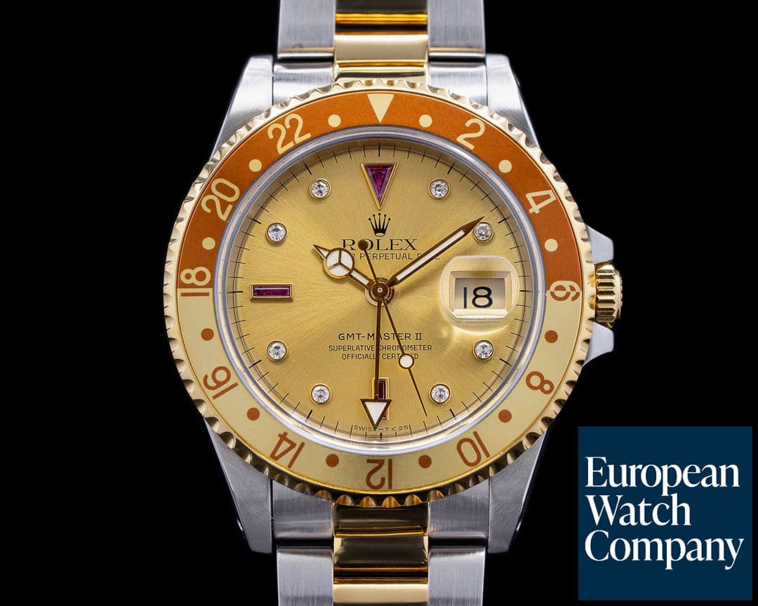 Image of Rolex GMT Master II 16713 Root Beer Serti Dial 18K / SS VERY SHARP & BOX/PAPER