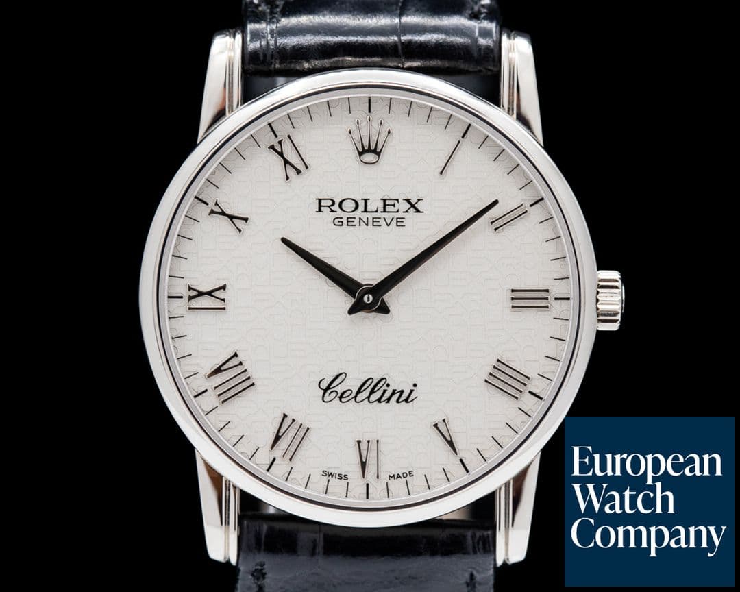 Image of Rolex Cellini 18K White Gold white Dial on Black Crocodile strap on 18K buckle