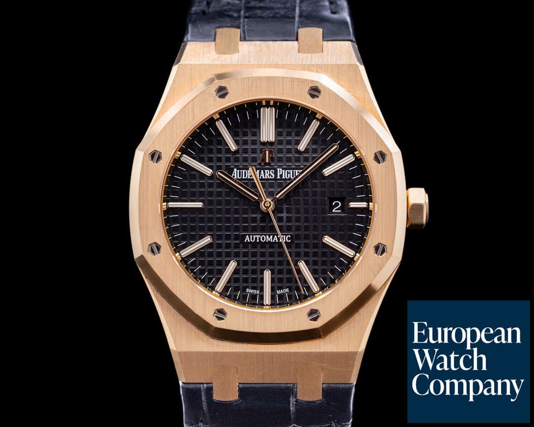 Image of Audemars Piguet Royal Oak 15400OR Jumbo Black Dial 18K Rose Gold 