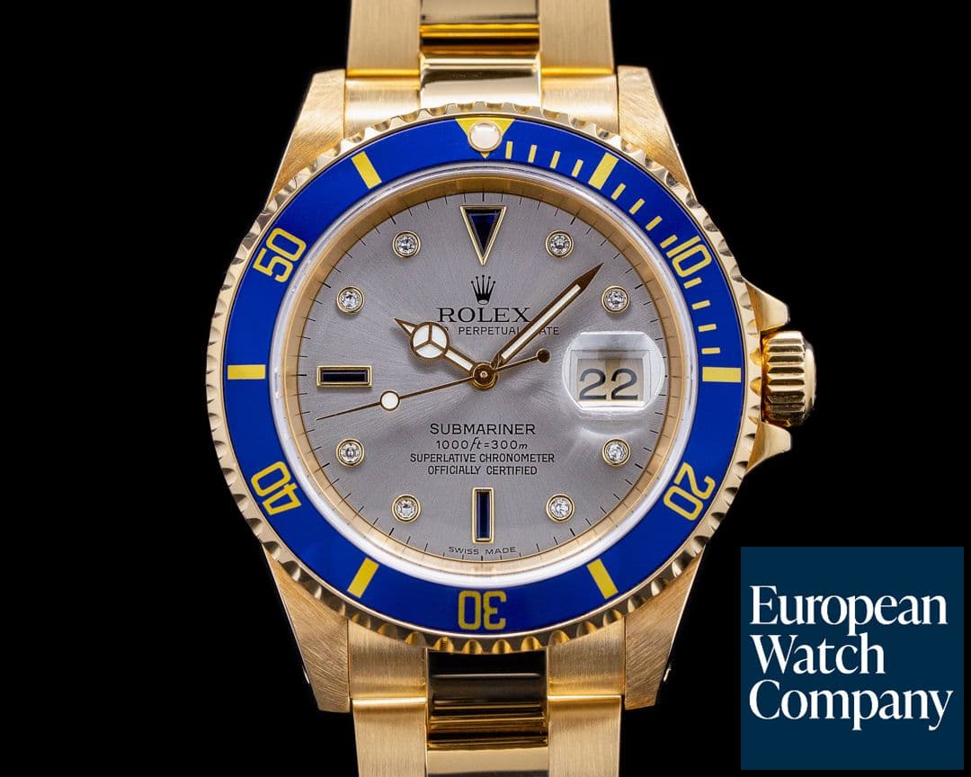 Image of Rolex Submariner 16618 18K Yellow Gold Serti Dial RARE
