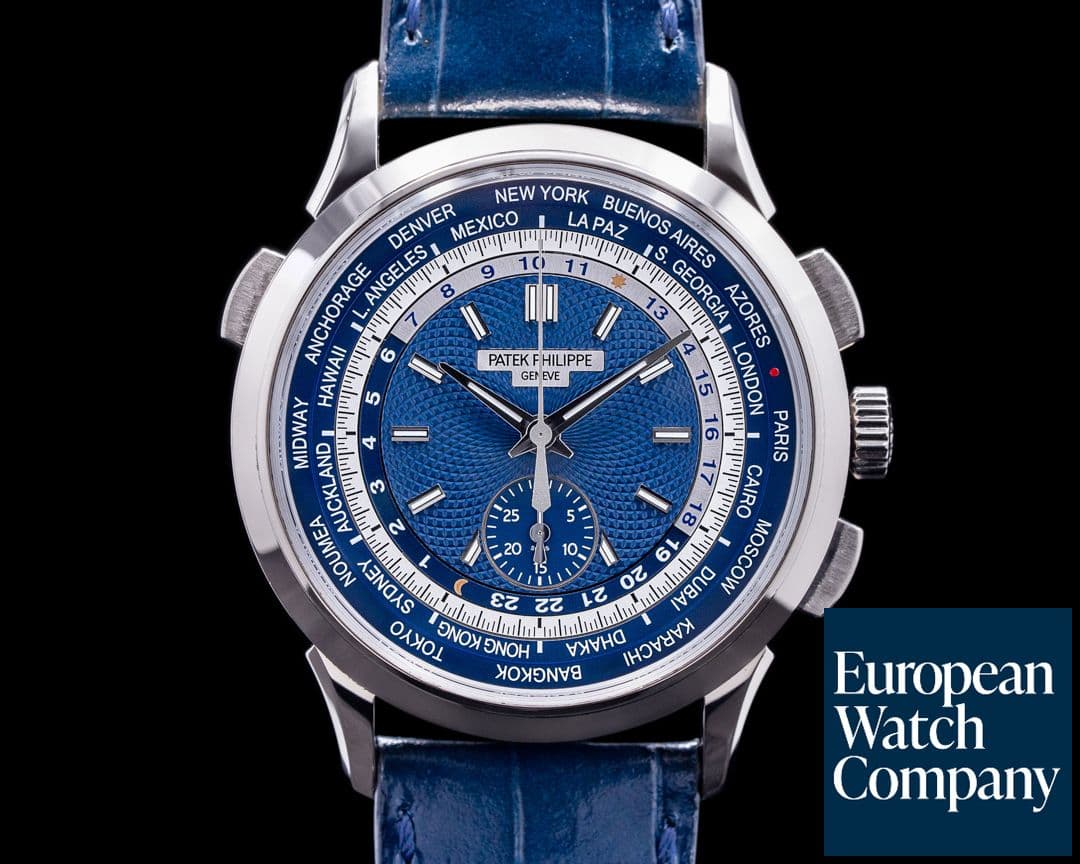 Image of Patek Philippe World Time 5930G Chronograph 18k White Gold Blue Dial 