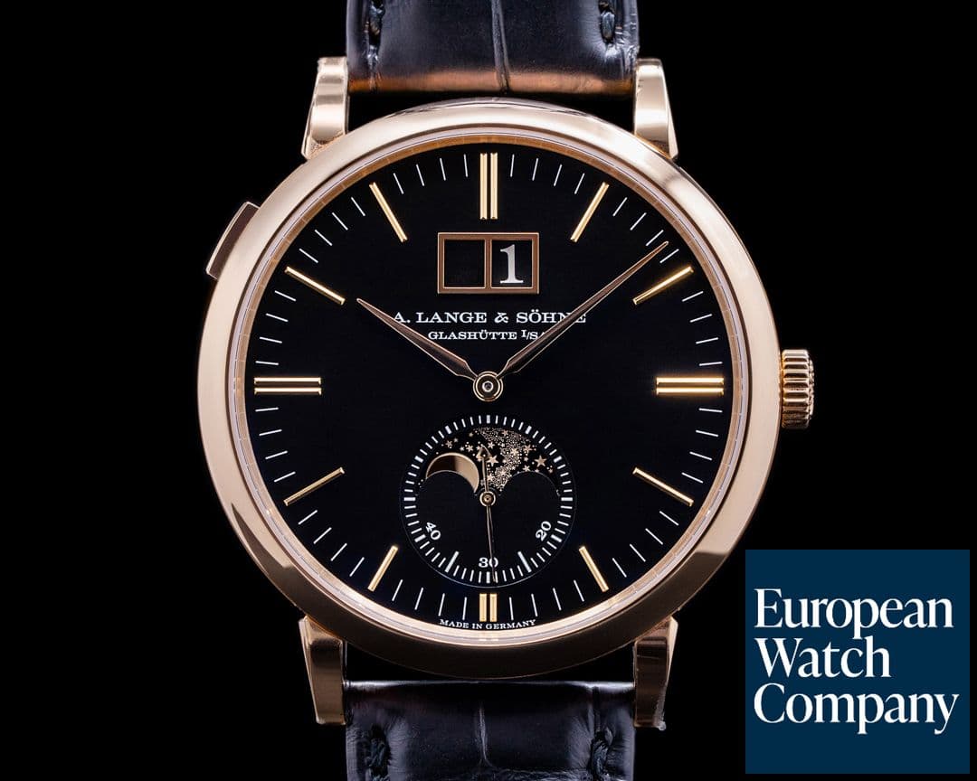 Image of A. Lange and Sohne Saxonia Moon Phase Automatik 18K Rose Gold / Black Dial 