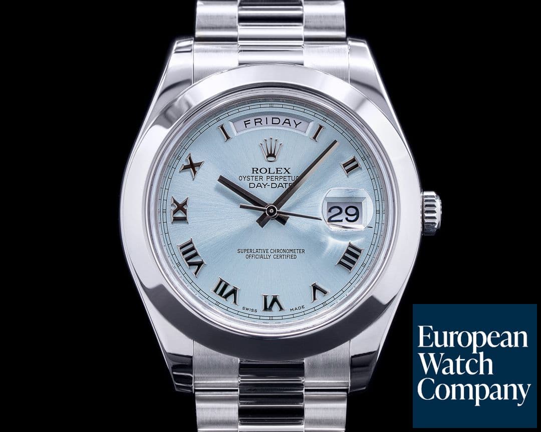 Image of Rolex Platinum 218206 Day Date II Glacier Dial Roman Numerals 
