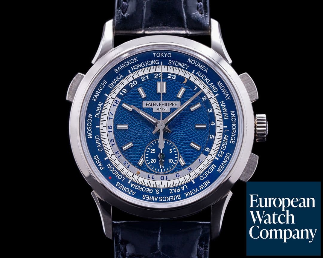 Image of Patek Philippe World Time 5930G Chronograph 18k White Gold Blue Dial 