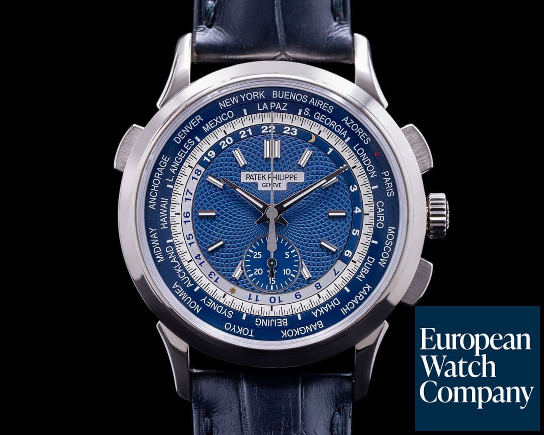 Image of Patek Philippe World Time 5930G Chronograph 18k White Gold Blue Dial 