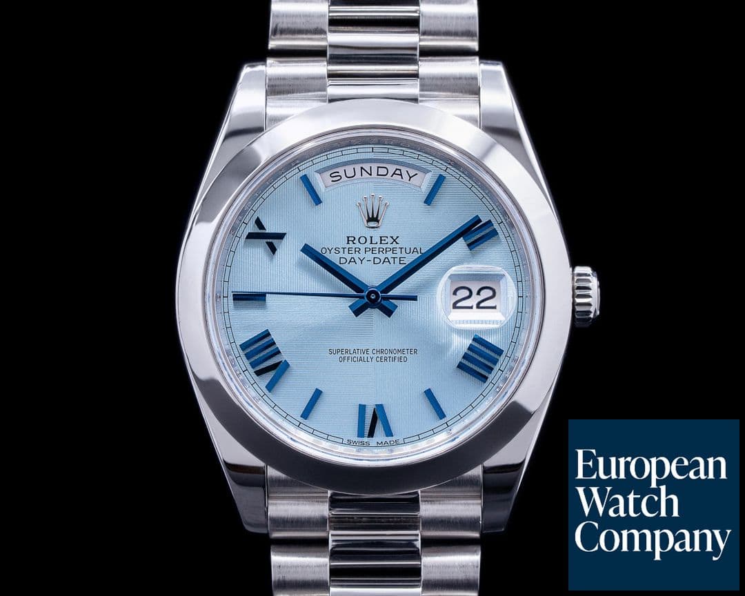 Image of Rolex Day Date 228206 Platinum Blue Dial Roman Numeral 40MM 