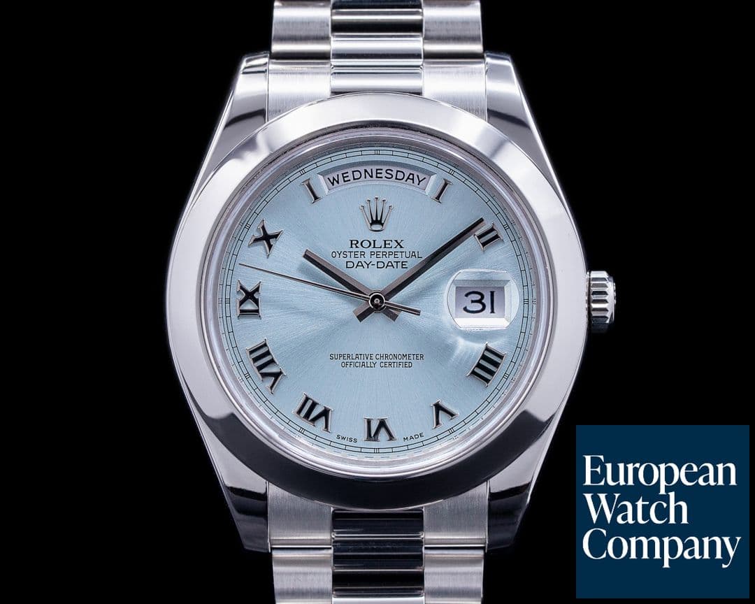 Image of Rolex Platinum 218206 Day Date II Glacier Dial Roman Numerals 