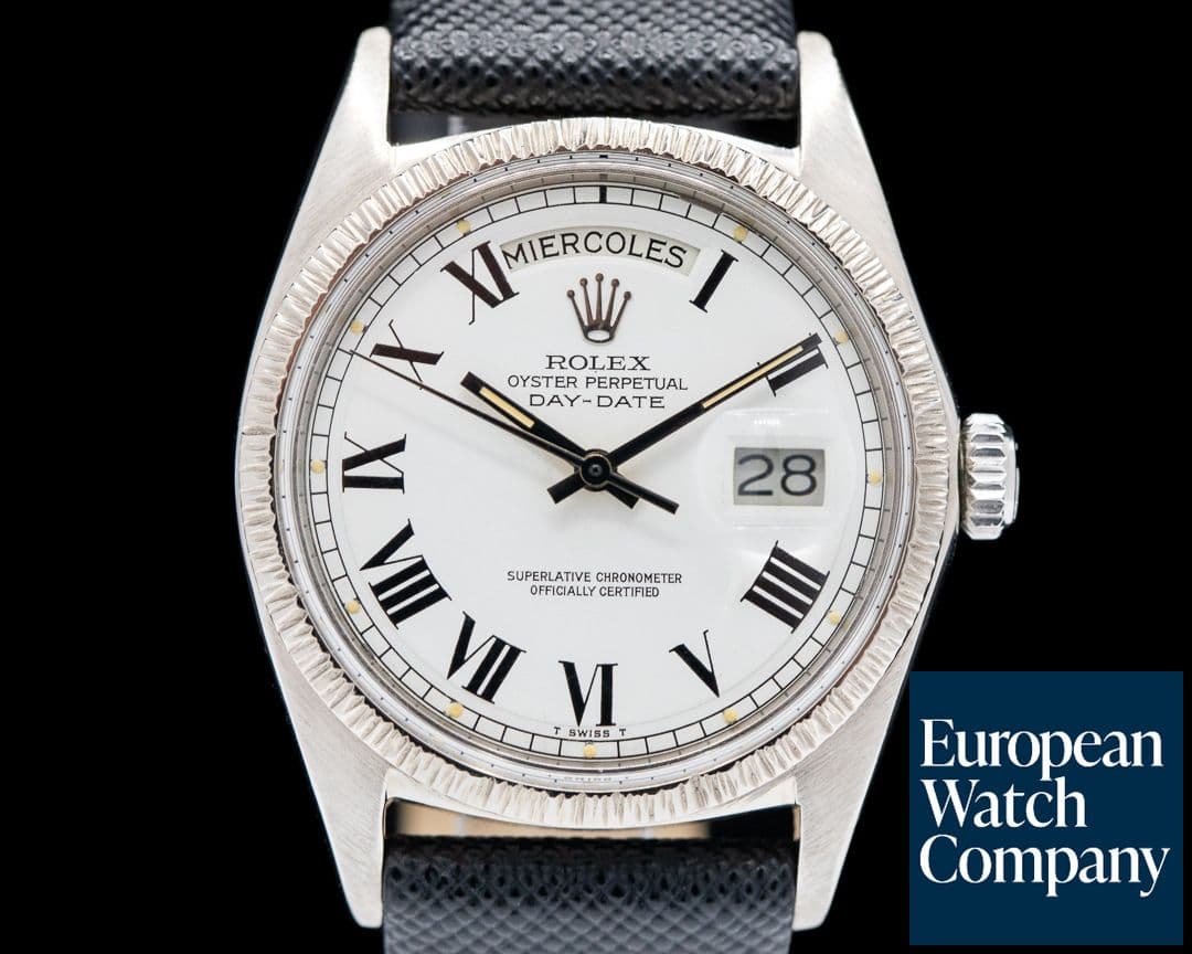 Image of Rolex 18k White Gold Day-Date Bark Finish White Buckley Dial 1807 Rare 1968