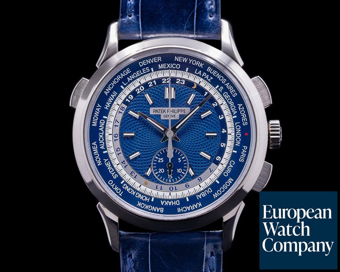 Image of Patek Philippe World Time 5930G Chronograph 18k White Gold Blue Dial 