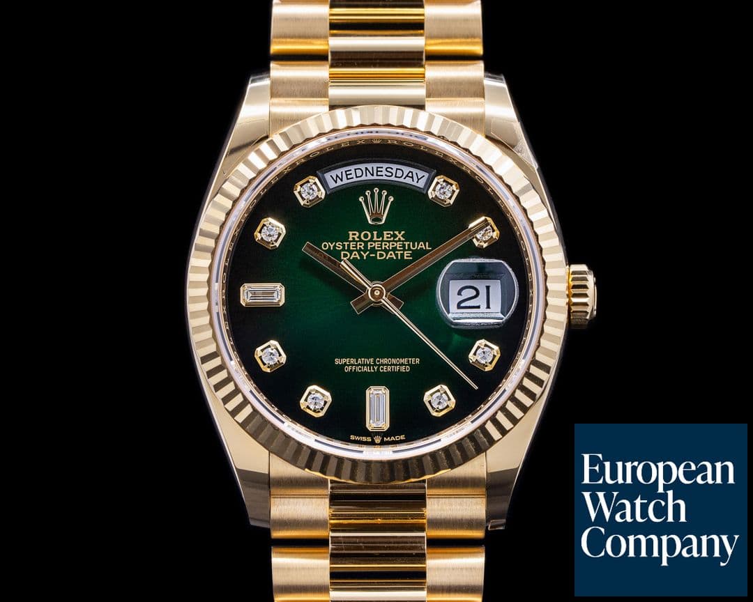 Image of Rolex Day Date President 128238 "Green Ombre" Fume Diamond Dial 2022