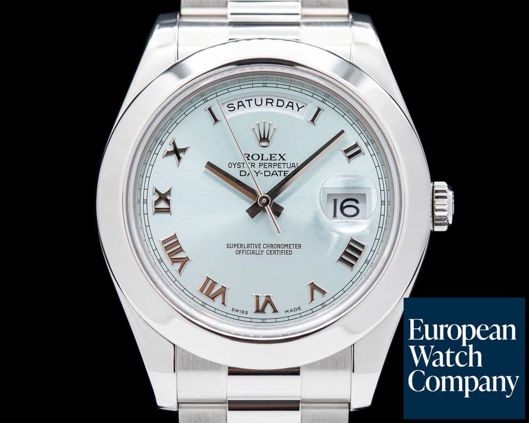 Image of Rolex Platinum 218206 Day Date II Glacier Dial Roman Numerals 