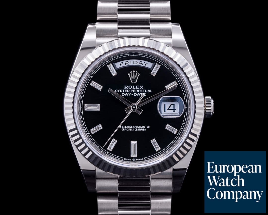 Image of Rolex Day Date 228239 President 18K White Gold Black Baguette Dial 40MM 2022