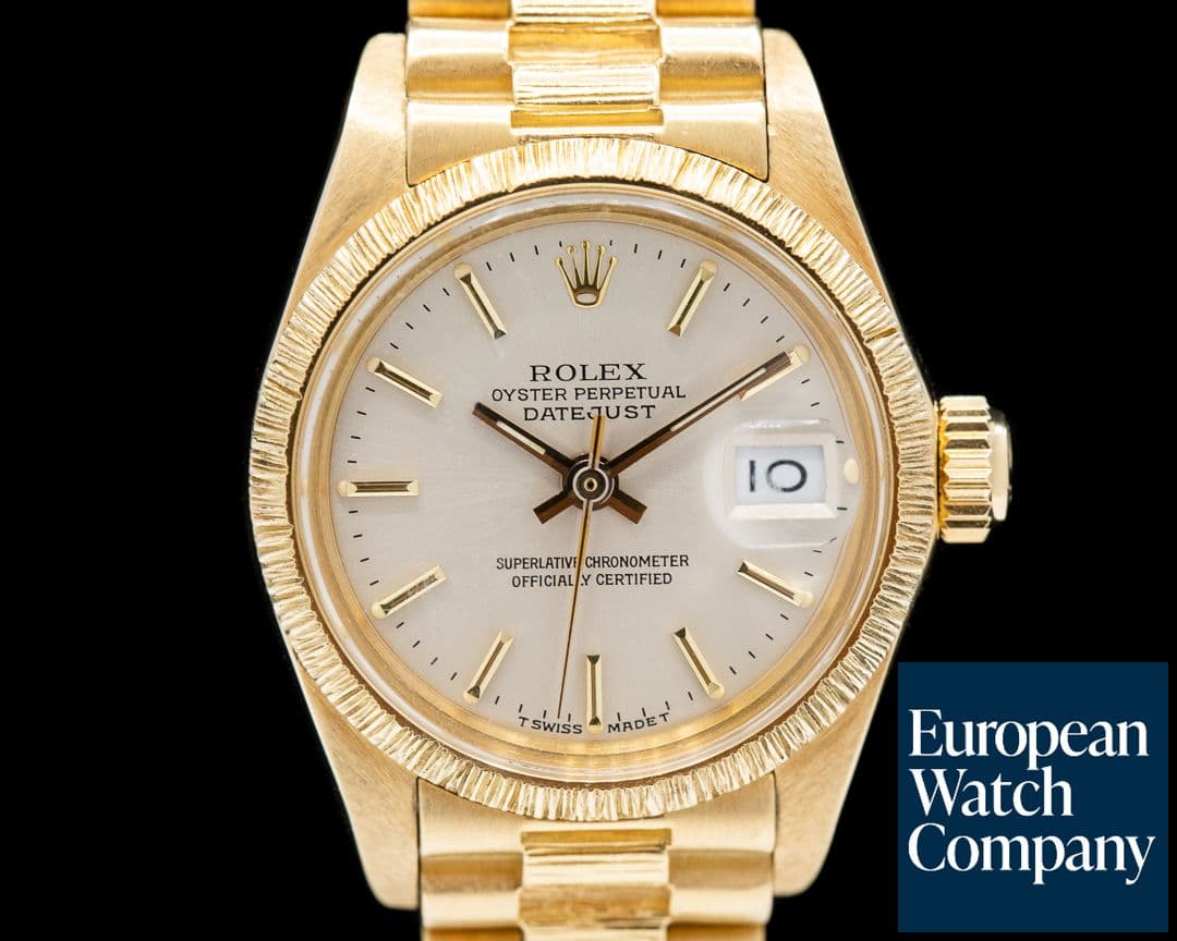 Image of Rolex Lady Vintage Datejust Bark Finish 18k Yellow Gold Silver Dial 