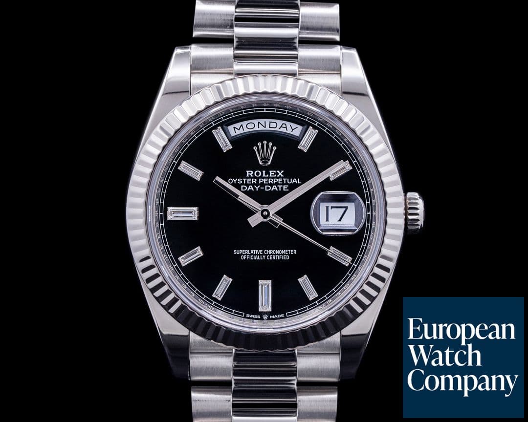 Image of Rolex Day Date 228239 President 18K White Gold Black Baguette Dial 40MM