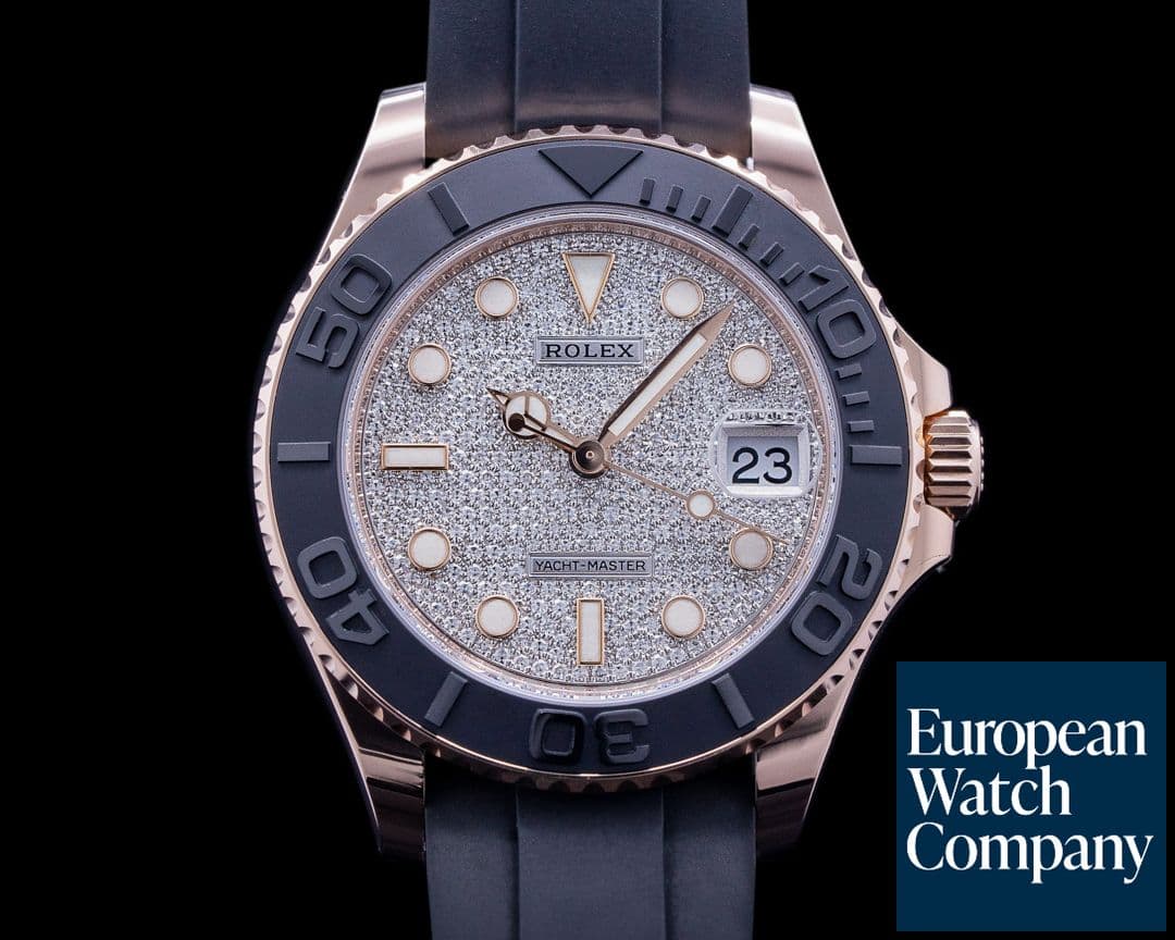 Image of Rolex Yacht Master 18K Rose Gold / Rubber MIDSIZE PAVE DIAL 37MM 