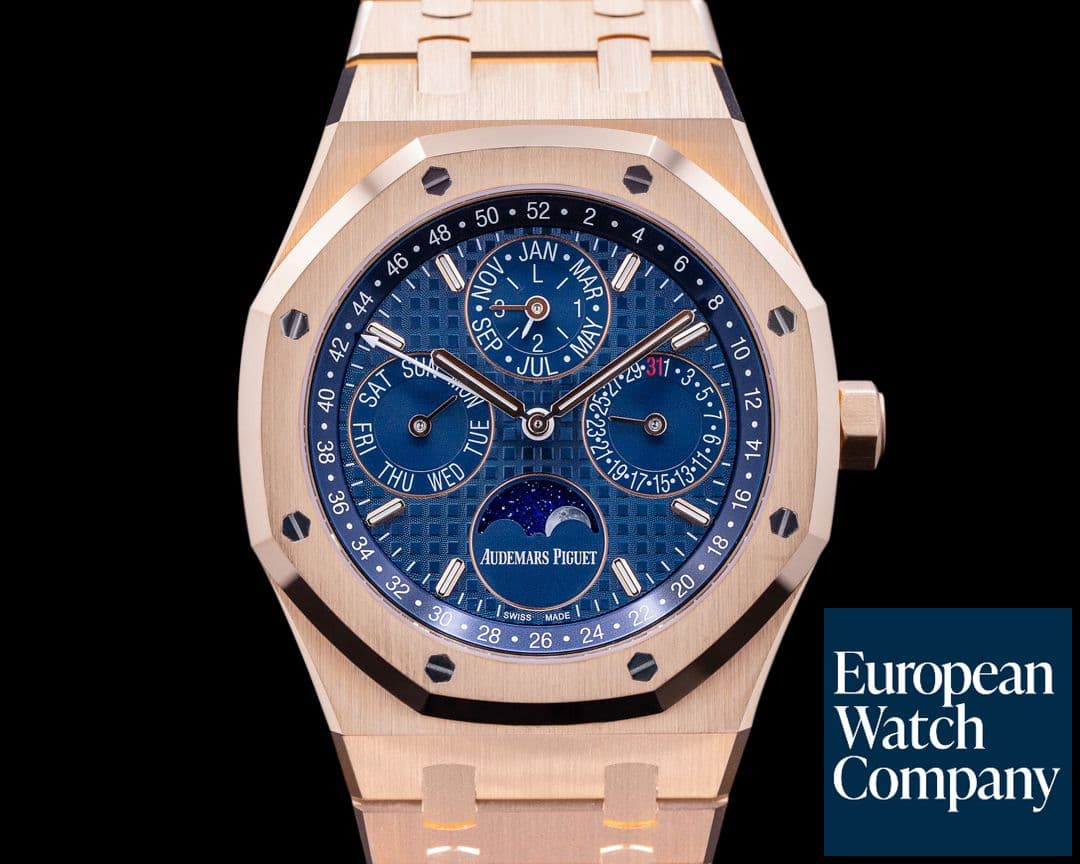 Image of Audemars Piguet Royal Oak 26574OR Perpetual Calendar 18k Rose Gold Blue Dial UNWORN