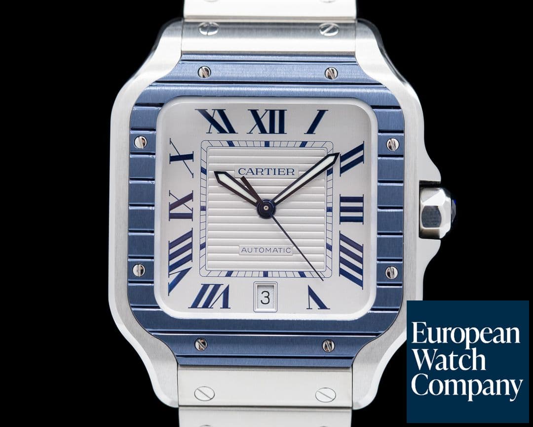 Image of Cartier Santos Large SS / SS White Dial Blue Bezel Automatic UNWORN