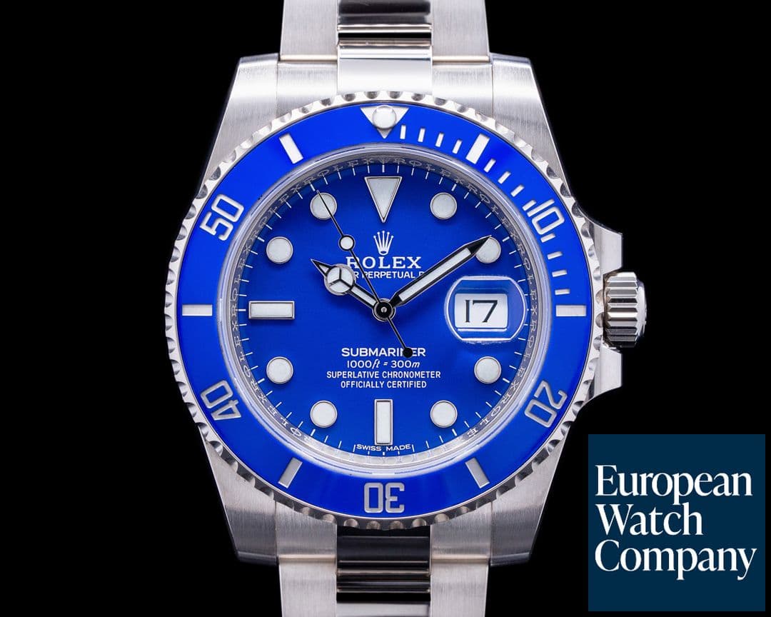 Image of Rolex Submariner SMURF Date 116619LB 18K White Gold Blue Dial 