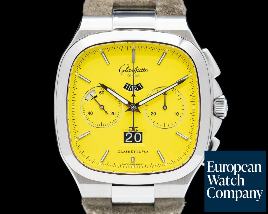 Image of Glashutte Original Seventies Chronograph Panorama Date SS Yellow Dial