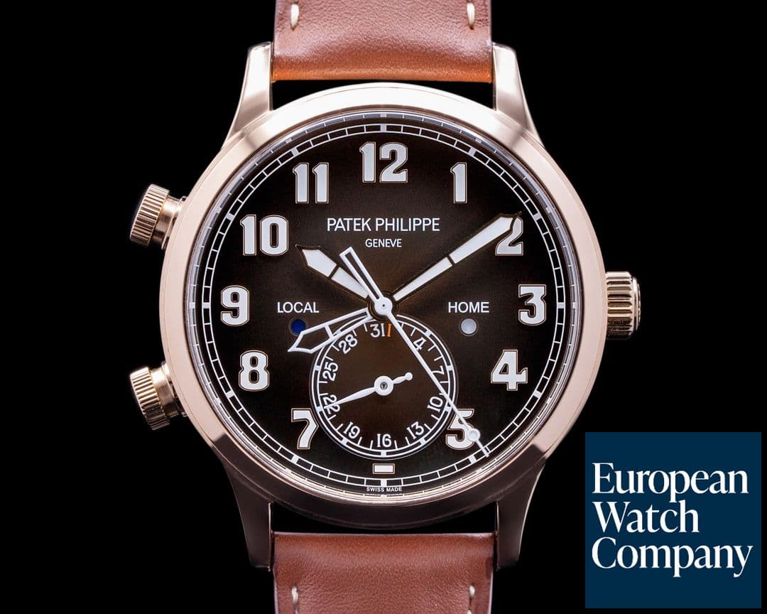 Image of Patek Philippe Calatrava 5524R Pilot Travel Time 18k Rose Gold