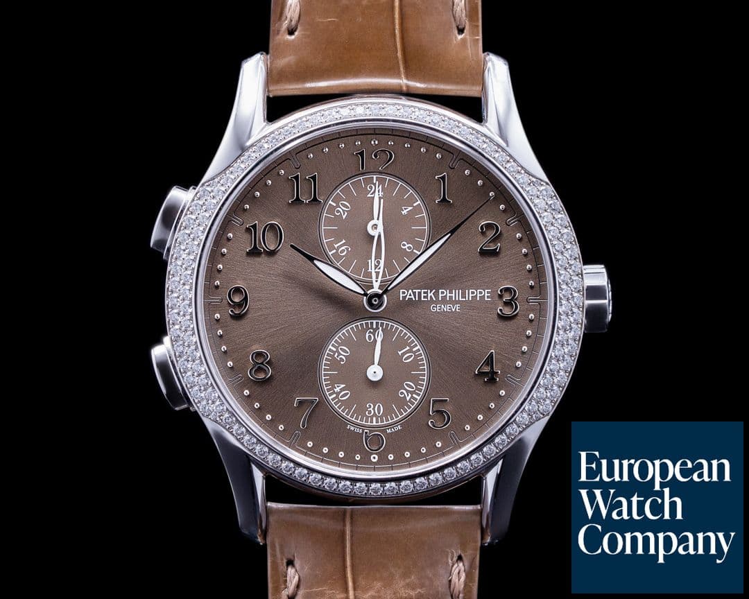 Image of Patek Philippe Calatrava Travel Time 18k White Gold Diamond Bezel 7134G-001
