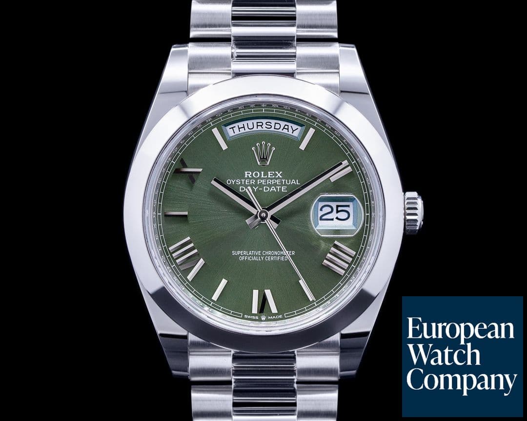 Image of Rolex Day Date Platinum Olive Green Dial Roman Numeral 40MM 2021