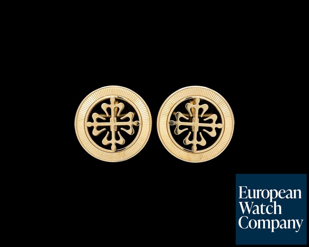 Image of Patek Philippe Calatrava Cross Cufflinks Guilloche Outer Ring 18K Yellow Gold