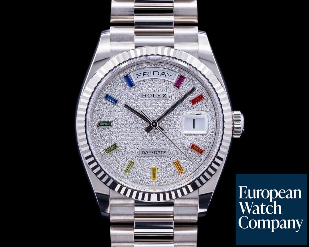 Image of Rolex Day Date President 36MM 128239 Pave RAINBOW 18K White Gold 2022