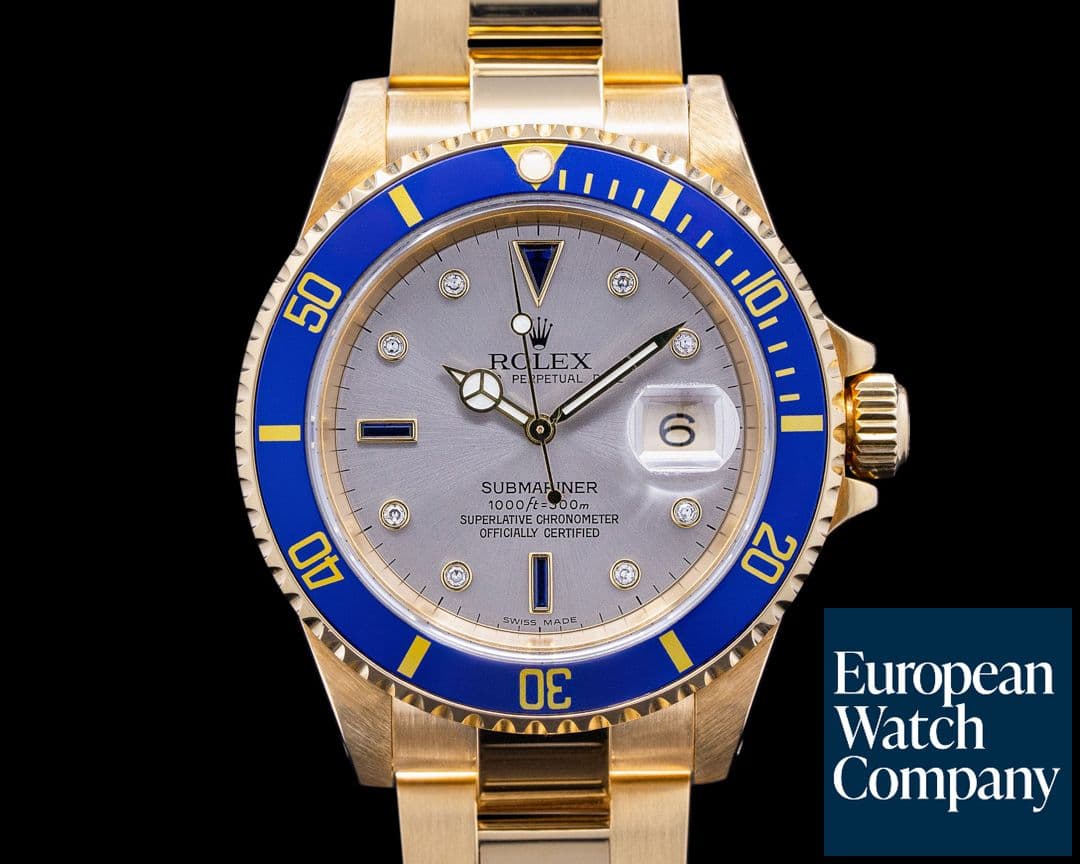 Image of Rolex Submariner 16618 18K Yellow Gold Serti Dial RARE
