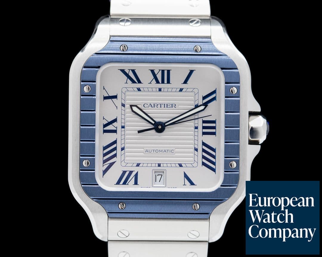 Image of Cartier Santos Large SS / SS White Dial Blue Bezel Automatic 