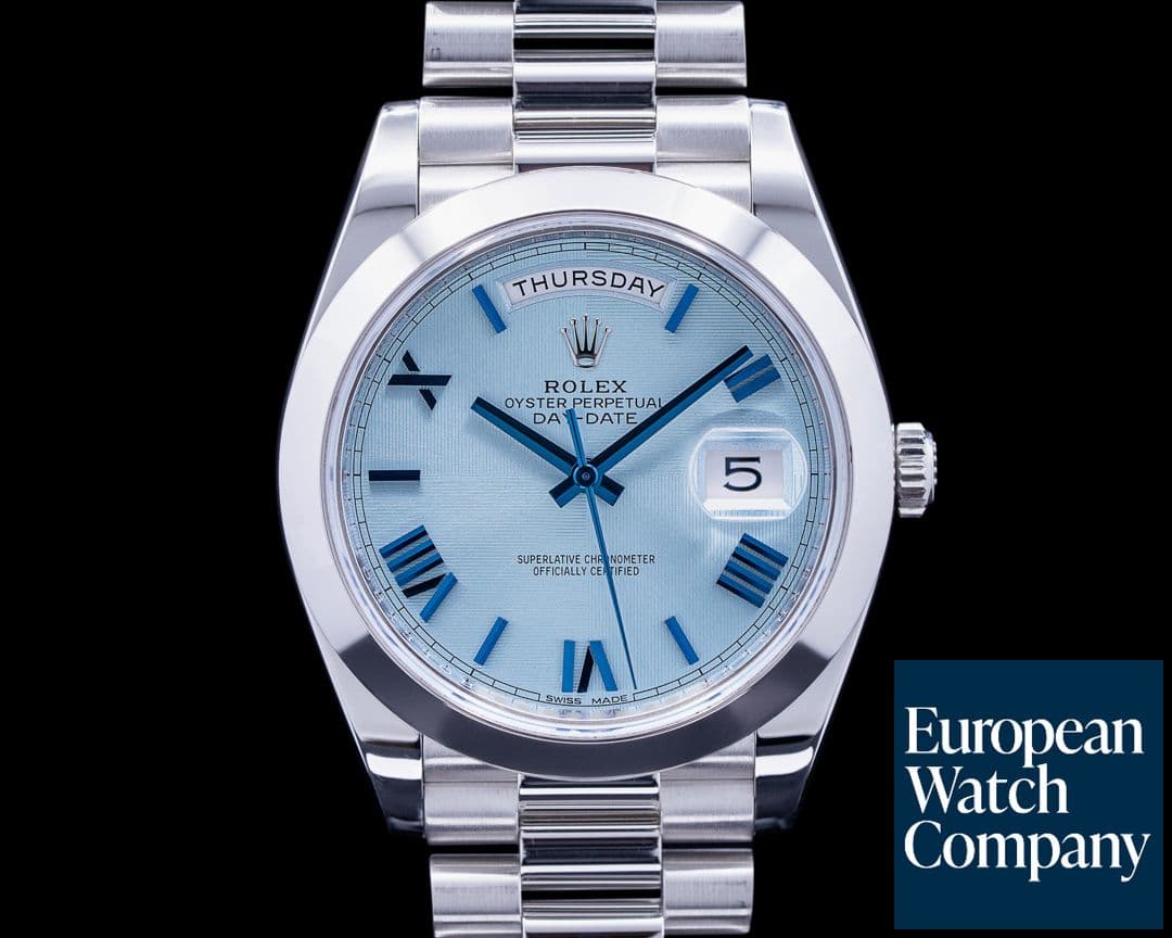 Image of Rolex Day Date 228206 Platinum Blue Dial Roman Numeral 40MM 